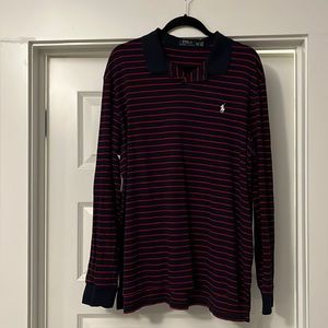 Men’s Blue & Red Stripped Long Sleeve Polo